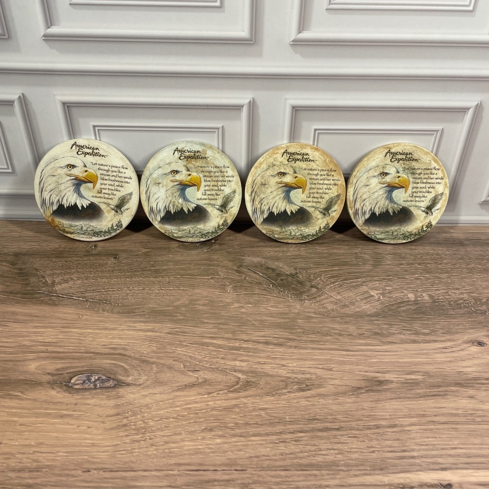 American Expedition Eagle‎ Coasters Set of 4 Round Stone Coasters Bird Eagle
